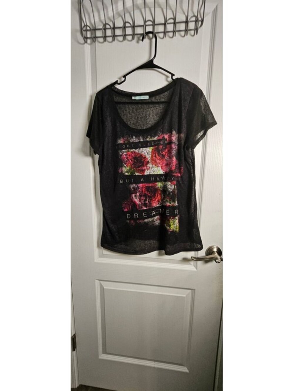 Maurices Floral Graphic Sheer Burnout Tee Women’s Large Black Rose Dreamer